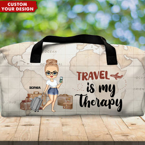 Travel Is My Therapy Vintage World Map - Personalized Duffle Bag