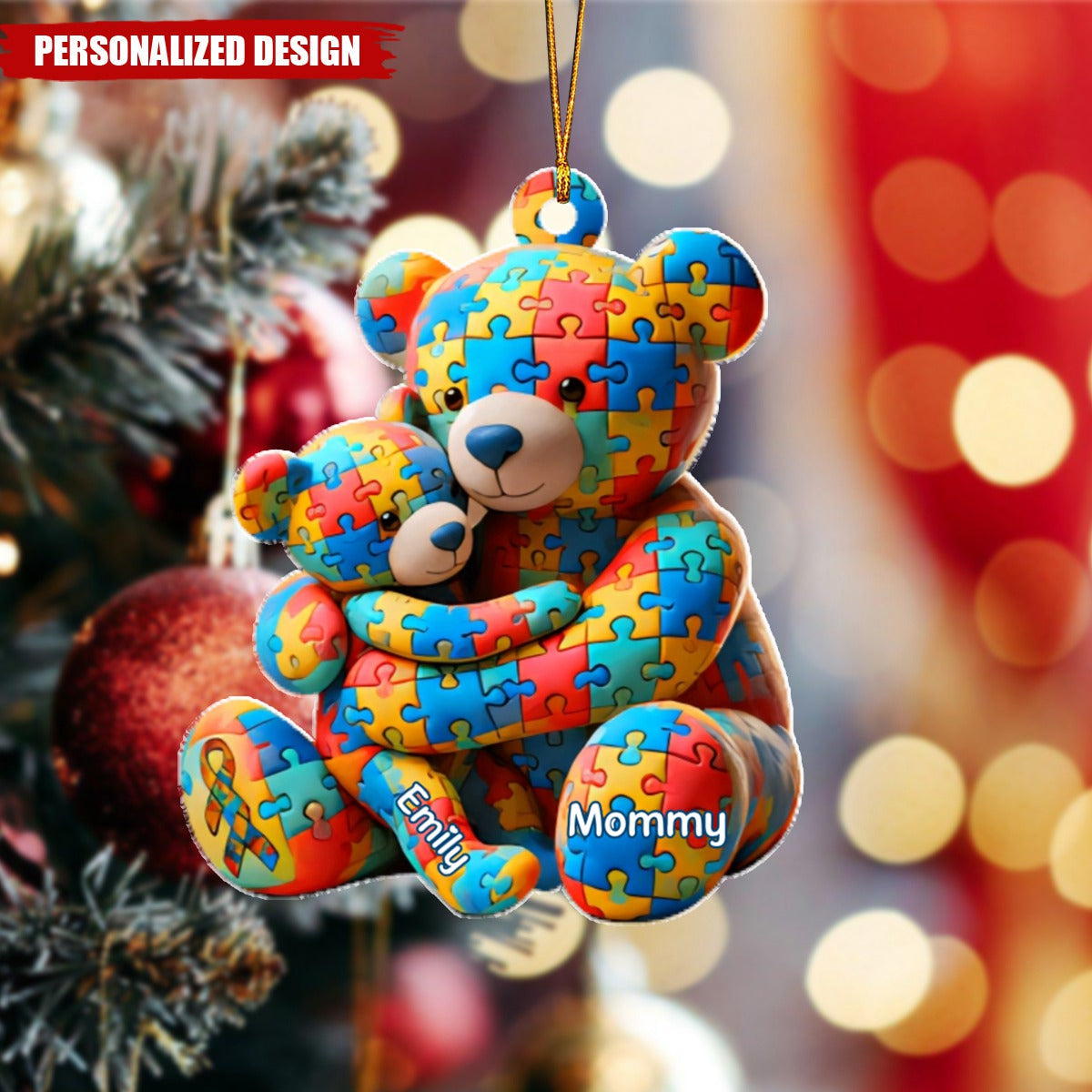 Personalized Gifts For Autism Christmas Ornament Bear Mother and Kid