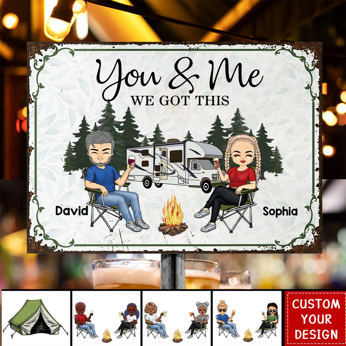Camping Partners For Life Doll Couple Sitting-Personalized RV Metal Sign-Gift For Camping Lovers