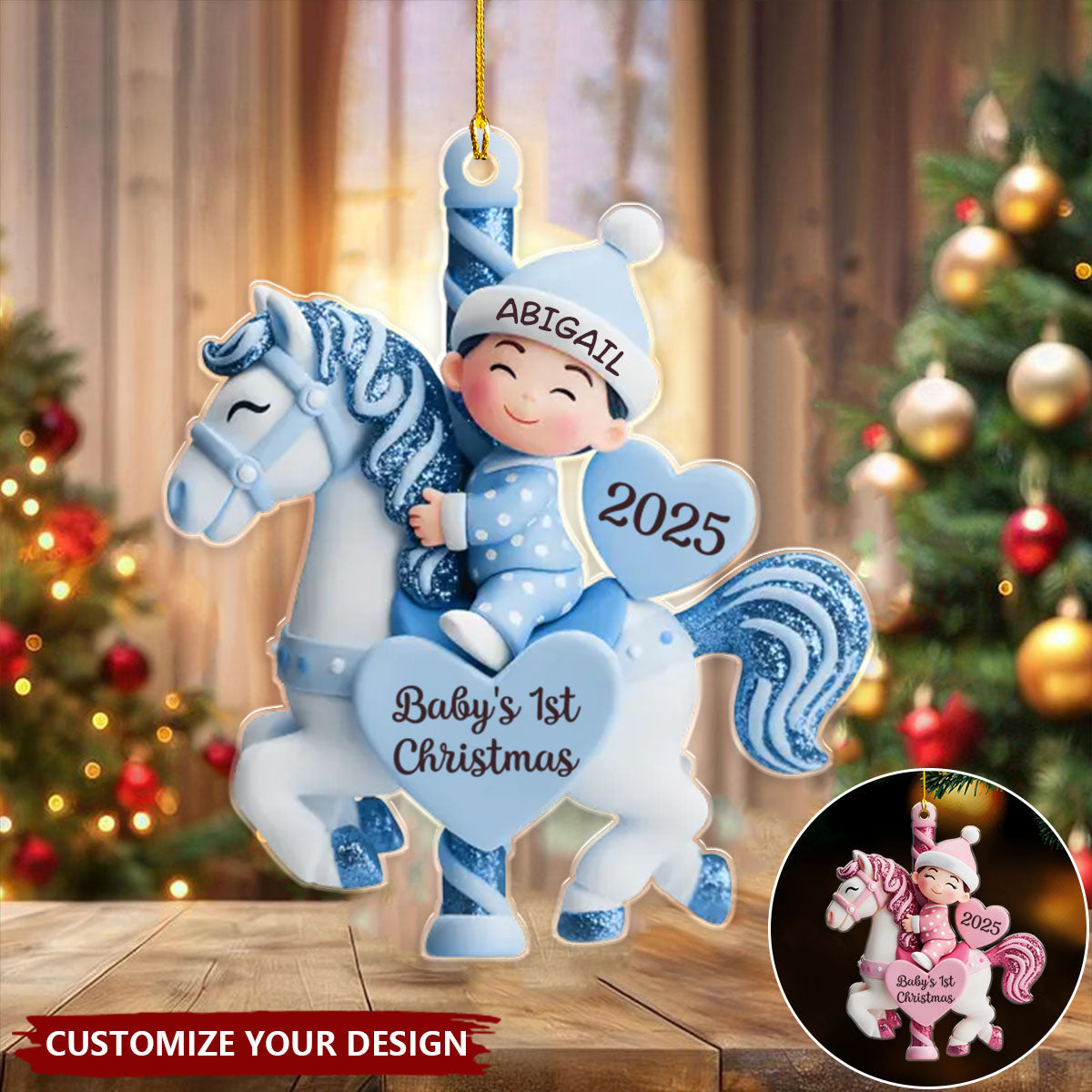 Personalized Christmas Baby Shower Acrylic Ornament, Gender Reveal Gifts For New Moms, New Dads, New Parents - Love At First Sleigh