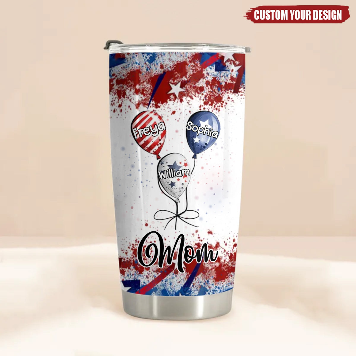 4th July Grandma Auntie Mom Little Balloon Kids American Flag Pattern Personalized Tumbler