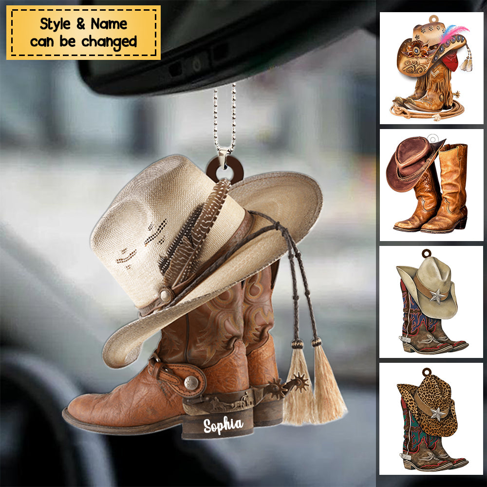 Personalized Boots And Hat Cowboy / Cowgirl Acrylic Christmas Ornament