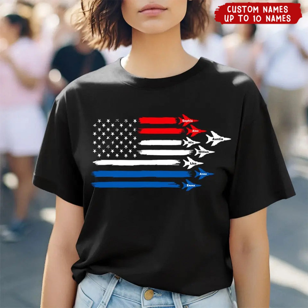 Personalized Kid Names Fighter Jet US Flag Independence Day 4th July T-shirt