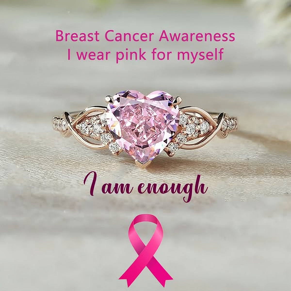 Breast Cancer Awareness Pink Diamond Ring