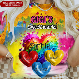 Personalized Sweatheart Paint Splatter Grandma Mom Kids All-over Print T Shirt