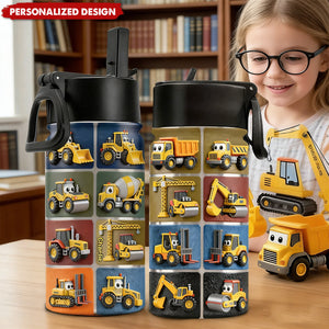 Construction Machines - Personalized Kid Kids Water Bottle