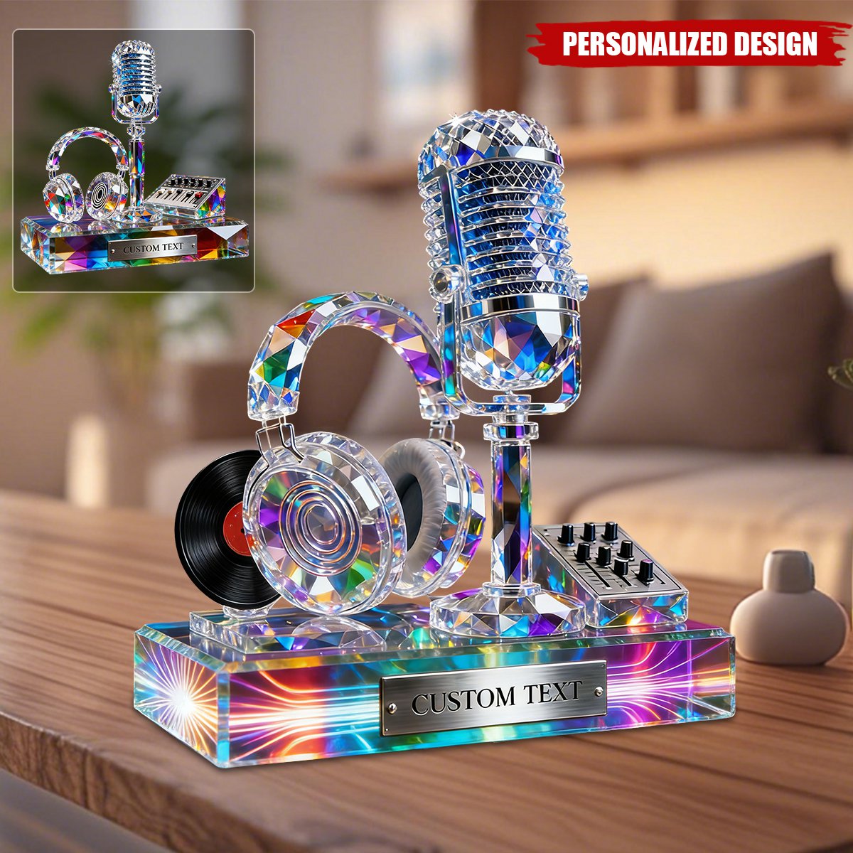Personalized Stained Glass Microphone And Headphone Acrylic Plaque