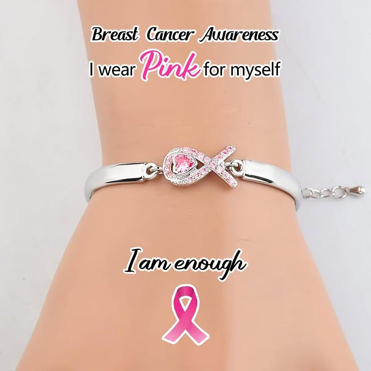 Breast Cancer Awareness Pink Heart Ribbon Bracelet