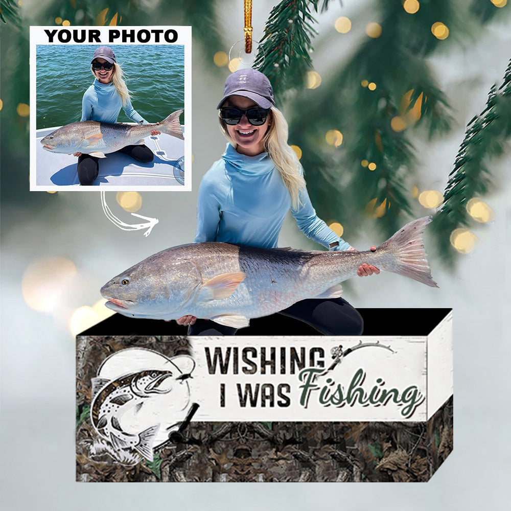 Wishing I Was Fishing Custom Photo - Personalized Photo Mica Ornament - Christmas Gift For Fishing Lovers