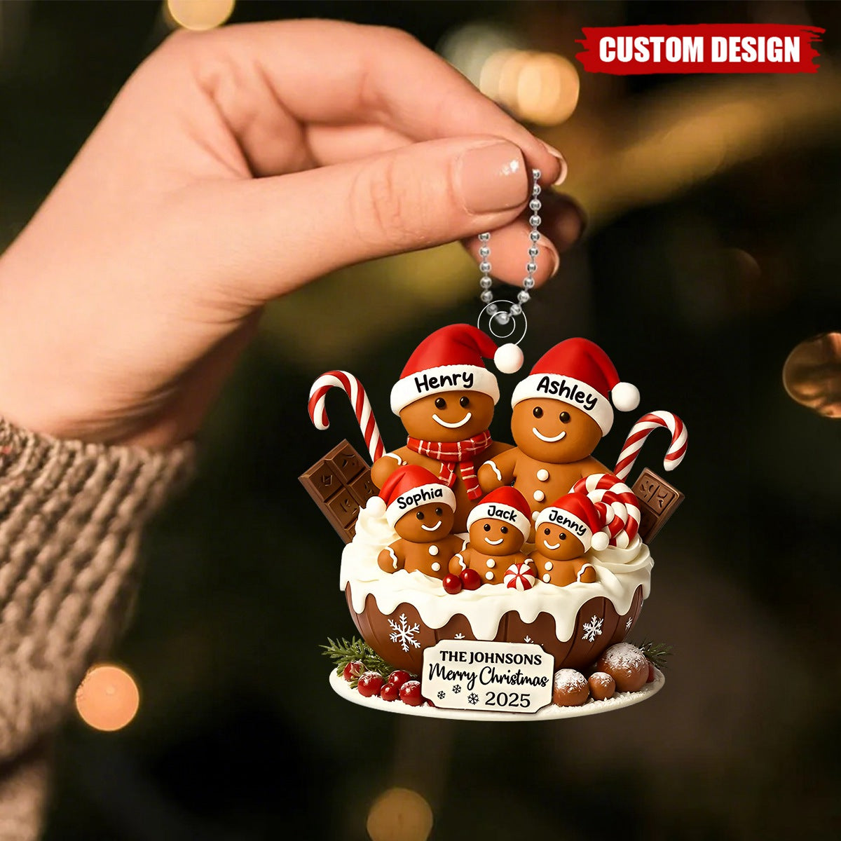 Gingerbread Family Holiday Delight Personalized Acrylic Ornament, Christmas Tree Decor, 2025 Family Ornament