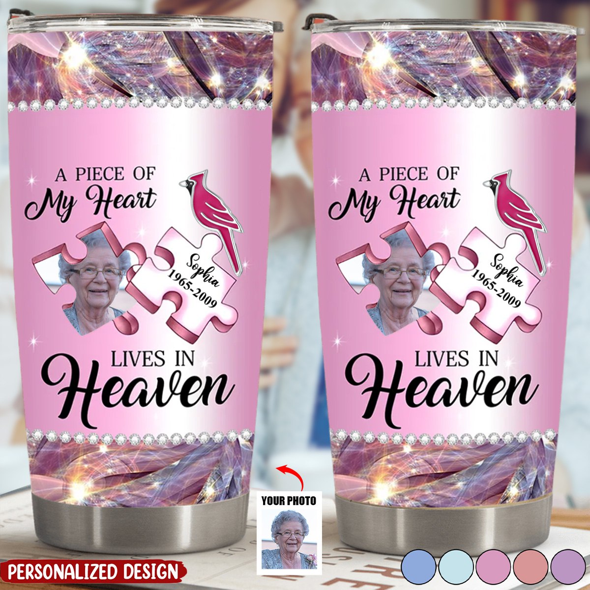 Memorial A Piece Of My Heart Lives In Heaven-Personalized Tumbler-Gift For Family And Friends