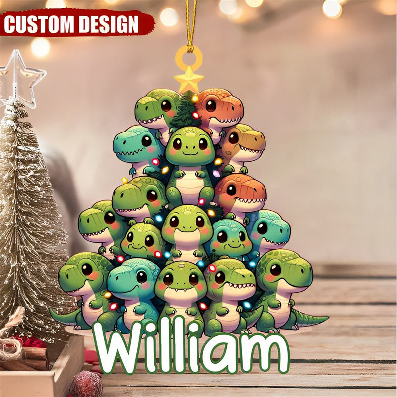 Dinosaur Christmas Tree Kid Grandkid Personalized Acrylic Ornament