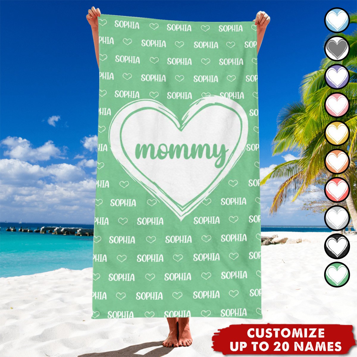 Grandkids, Kids Names For Grandma, Mom - Personalized Beach Towel
