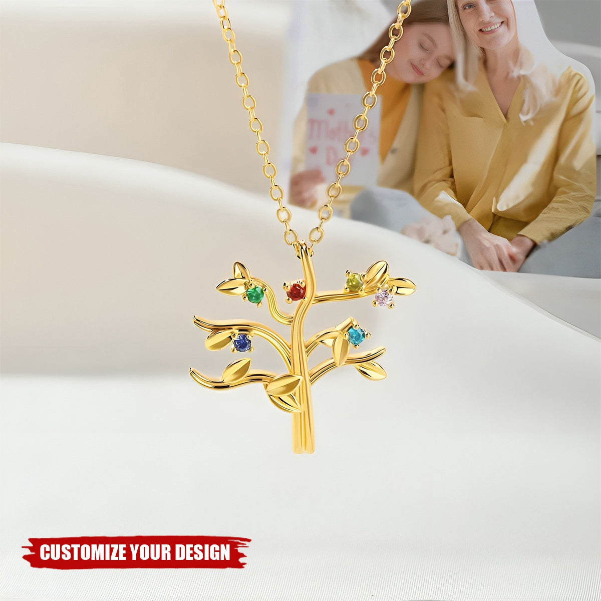 Personalized Family Tree 1-10 Birthstones Necklace Dainty Jewelry Birthday Anniversary Gift for Women