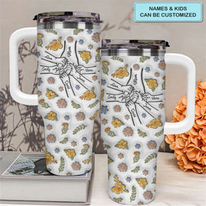 Floral Mom Hand- Personalized Tumbler With Handle - Mother's Day Gift