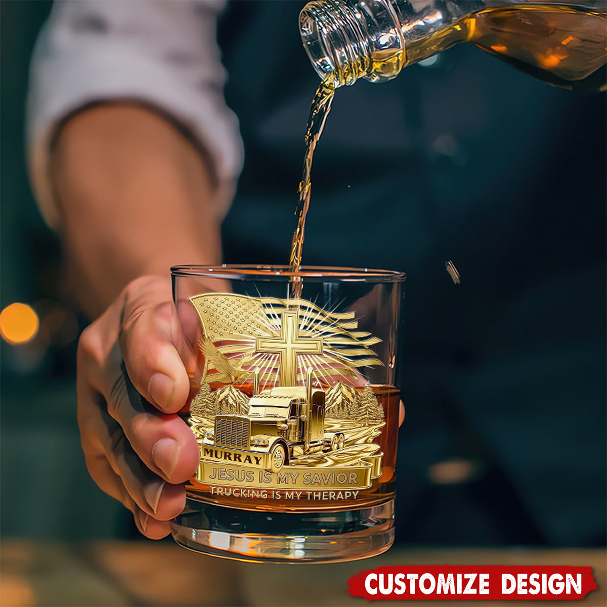 Trucker Christian Round Whiskey Glass - Personalized Gifts For Christian