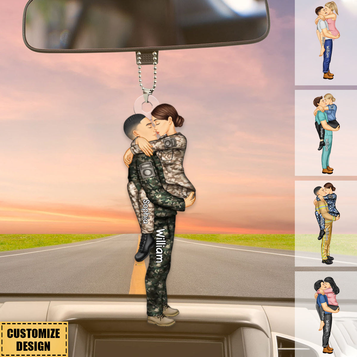 Personalized Couple Kissing Occupation Car Ornament - Gift For Couples, Nurse, Firefighter, Police Officer