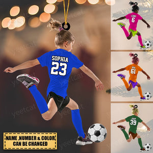 Personalized Little Girl/Kid Soccer Players Acrylic Christmas Ornament-Gift For Soccer Lovers