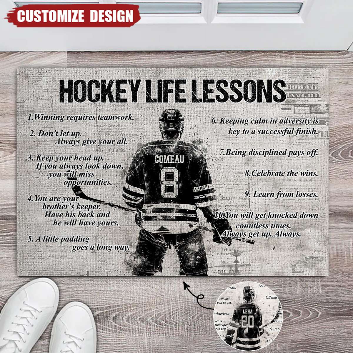 Personalized Hockey Life Lessons Doormat - Gift For Hockey Lovers