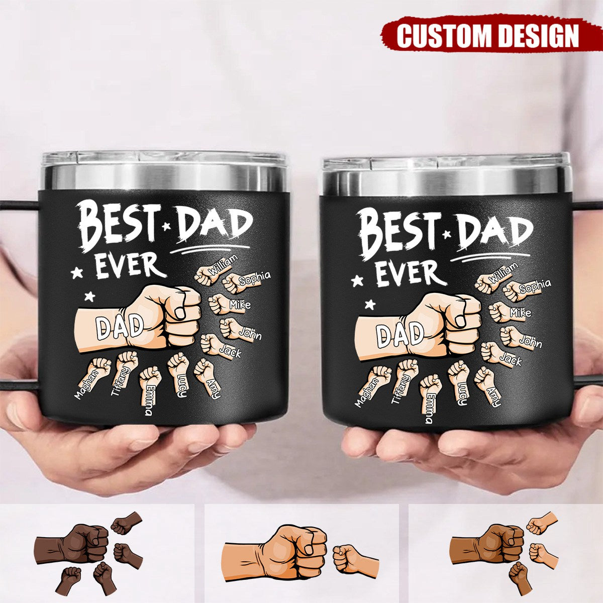 The Best Dad Ever - Personalized  14oz Stainless Steel Tumbler With Handle - Father's Day, Birthday Gift For Dad