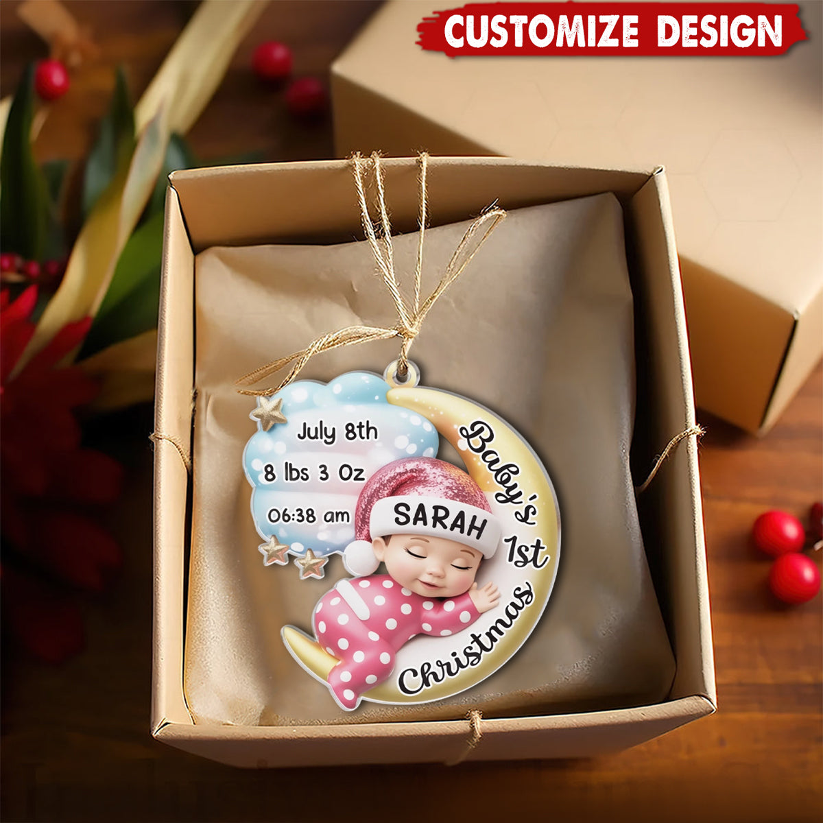 Personalized Christmas Baby Shower Ornament- Gifts For New Moms, New Dads, New Parents