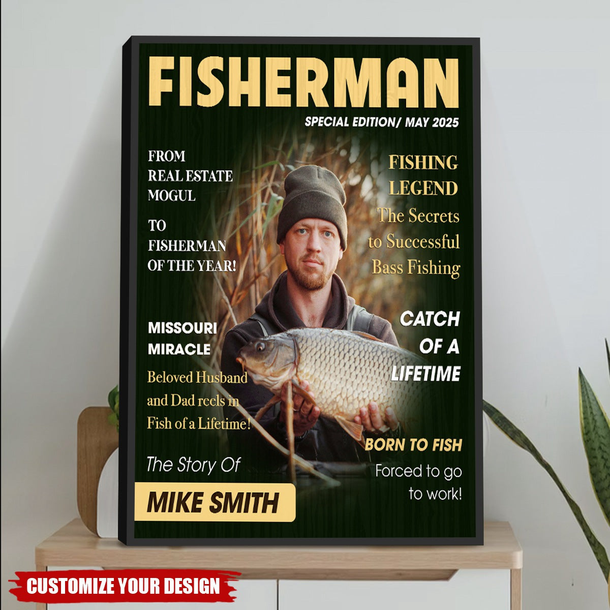 Personalized Fishing Magazine Cover Poster - Angler Funny Fisherman Gift