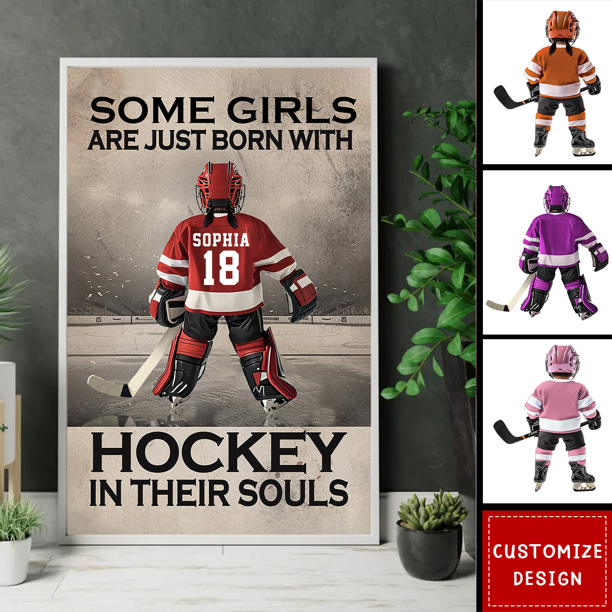 Some Boys Girls Are Just Born With Hockey - Gift For Hockey Lovers - Personalized Hockey Kid Poster