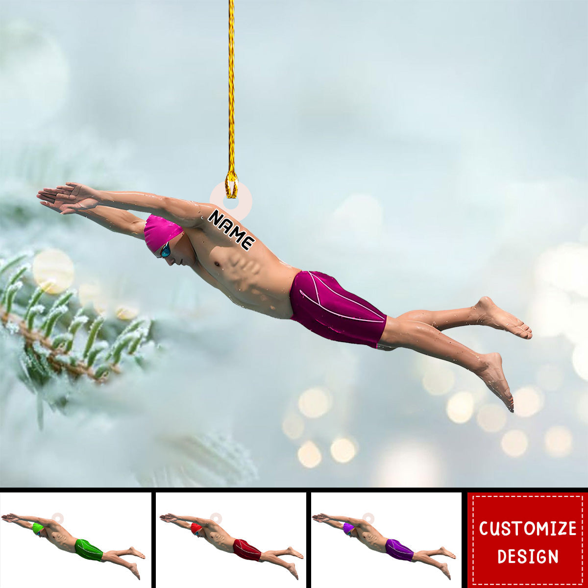 Personalized Swimming Christmas Ornament Gift For Boy Swimmer - 2024 New Release