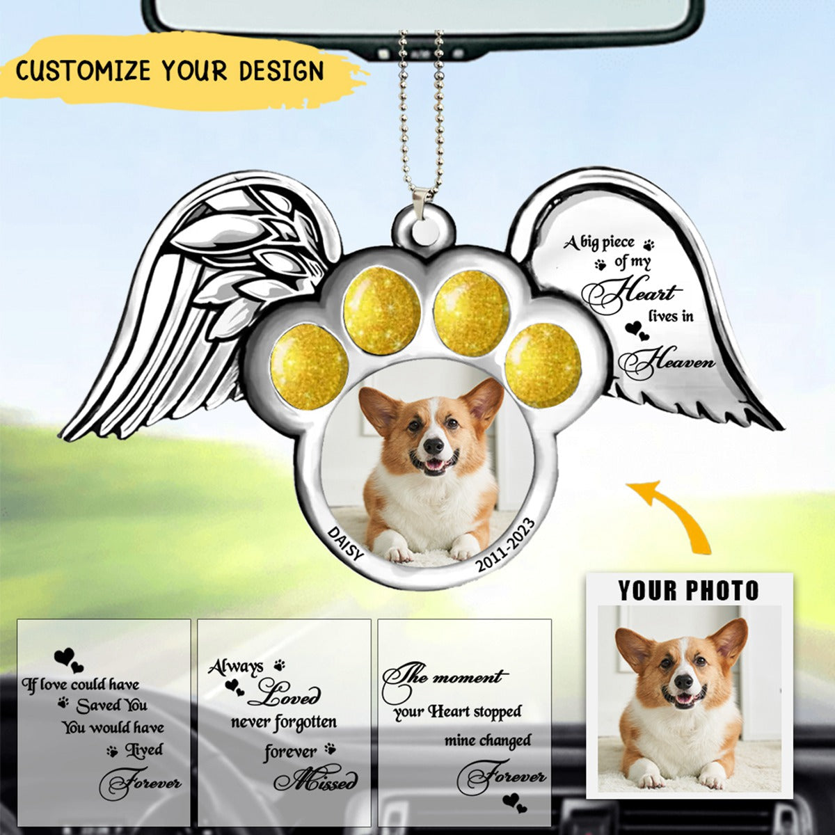 Personalized Memorial Dog Wings Aluminum Ornament - Upload Pet Photo - The Moment Your Heart Stopped Mine Changed Forever
