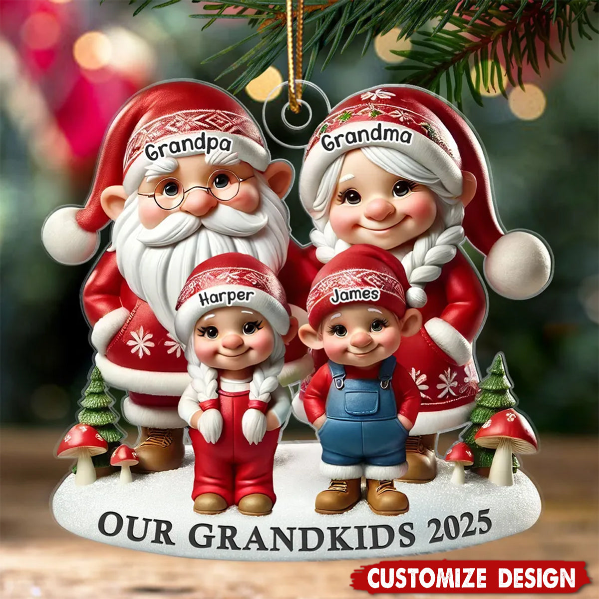 Grandma Grandpa And Grandkids Christmas Personalized Acrylic Ornament