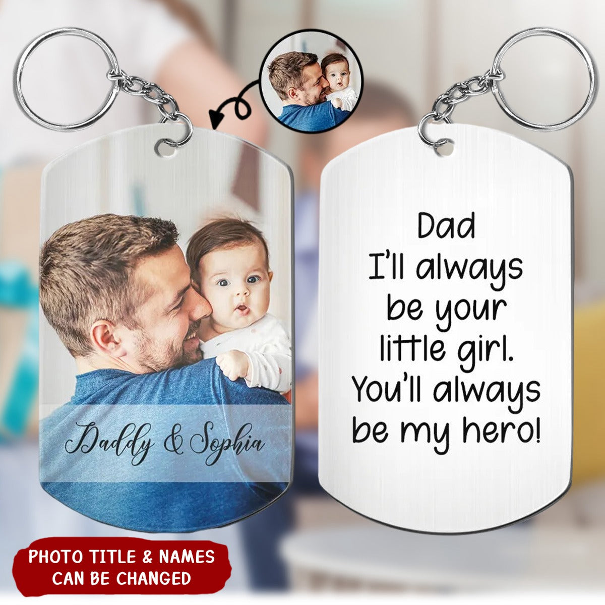 Custom Photo I'll Always Be Your Little Girl Hero - Personalized Aluminum Keychain