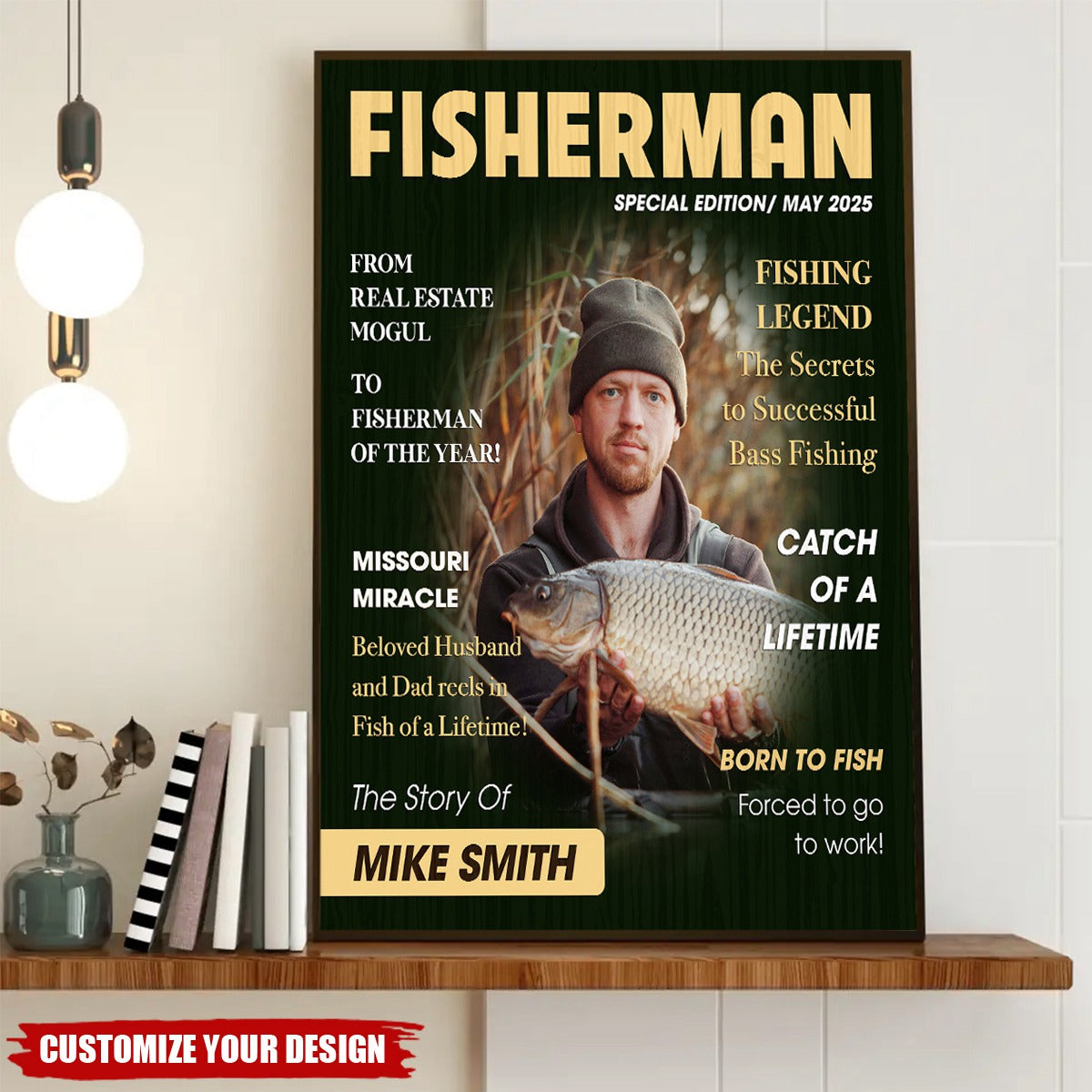 Personalized Fishing Magazine Cover Poster - Angler Funny Fisherman Gift