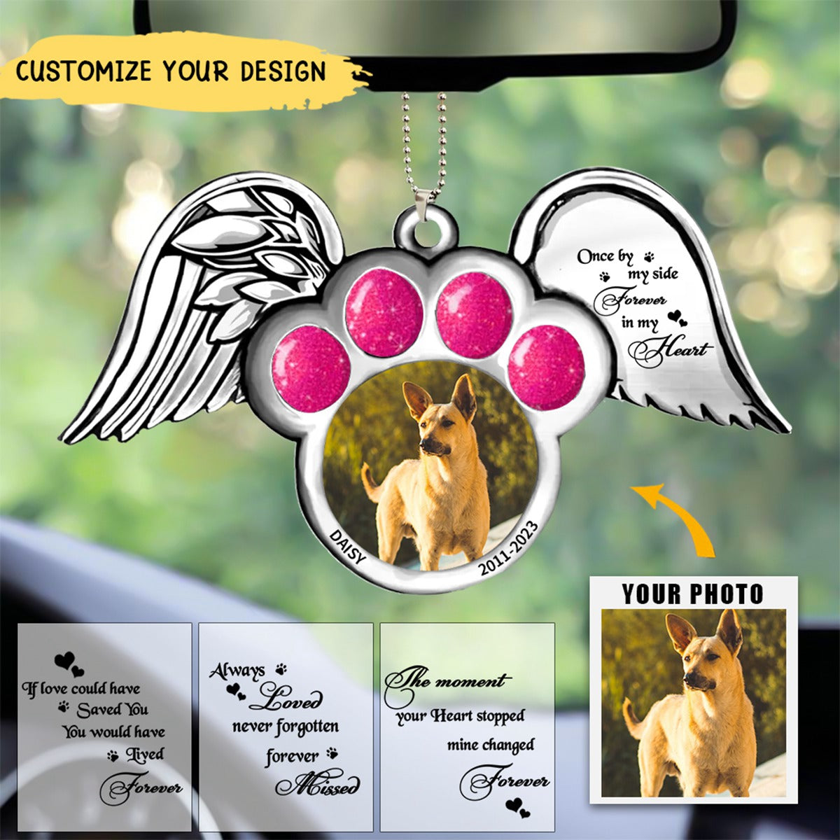 Personalized Memorial Dog Wings Aluminum Ornament - Upload Pet Photo - The Moment Your Heart Stopped Mine Changed Forever