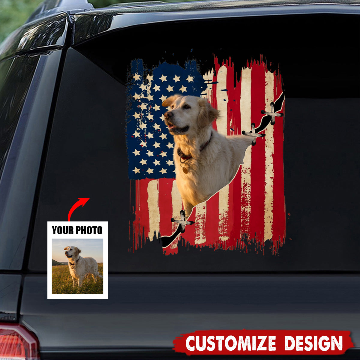 Personalized America dog flag printed decal - gift for dog lovers