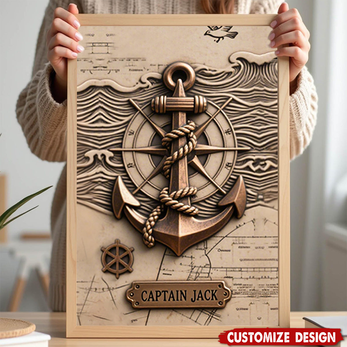 Nautical Anchor Vintage Nautical Map Fragment-Personalized  Poster