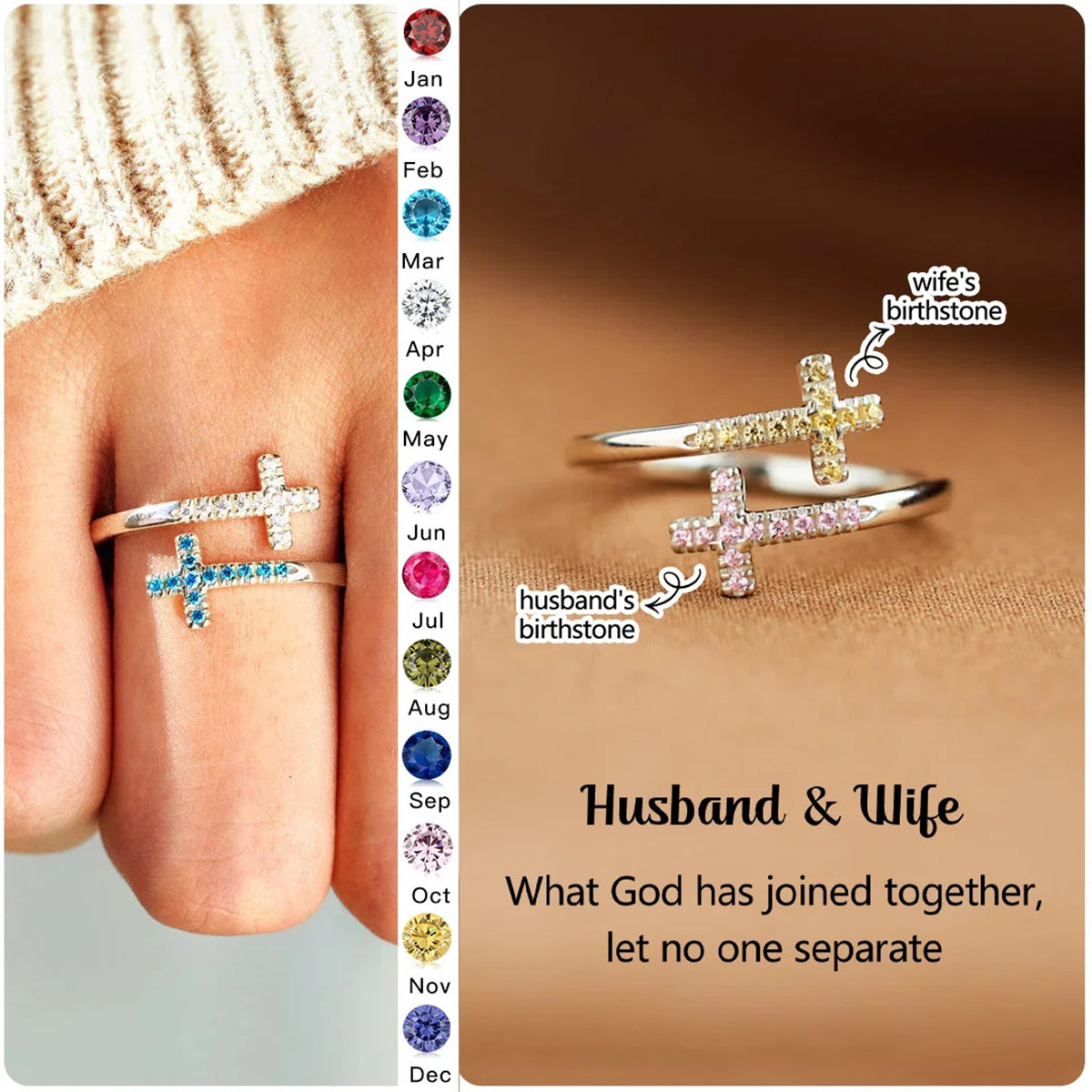 For Love - Double Cross Custom Birthstones Ring