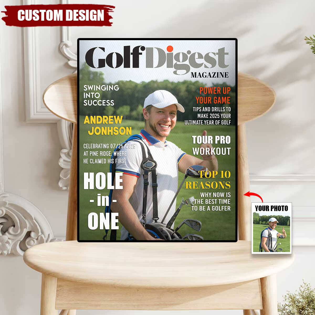 Golf Digest Magazine Personalized Canvas, Custom Golfer Magazines Photo, Unique Gift For Golfer, Golf Digest Gift
