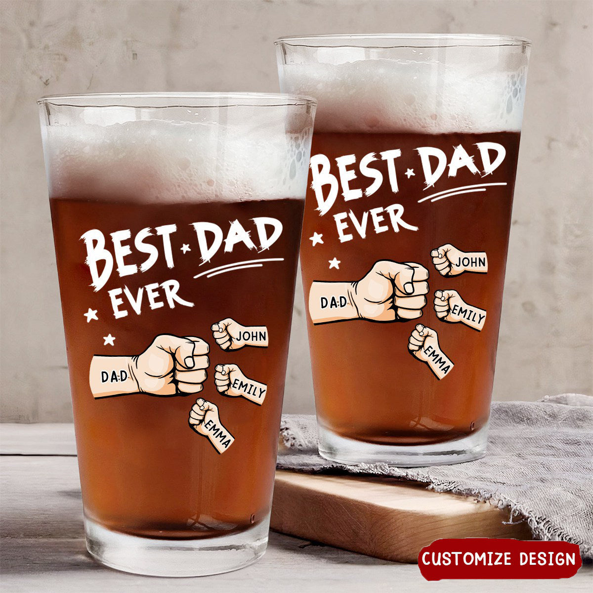 The Best Dad Ever - Personalized Beer Glass - Gift For Dad, Father, Grandfather