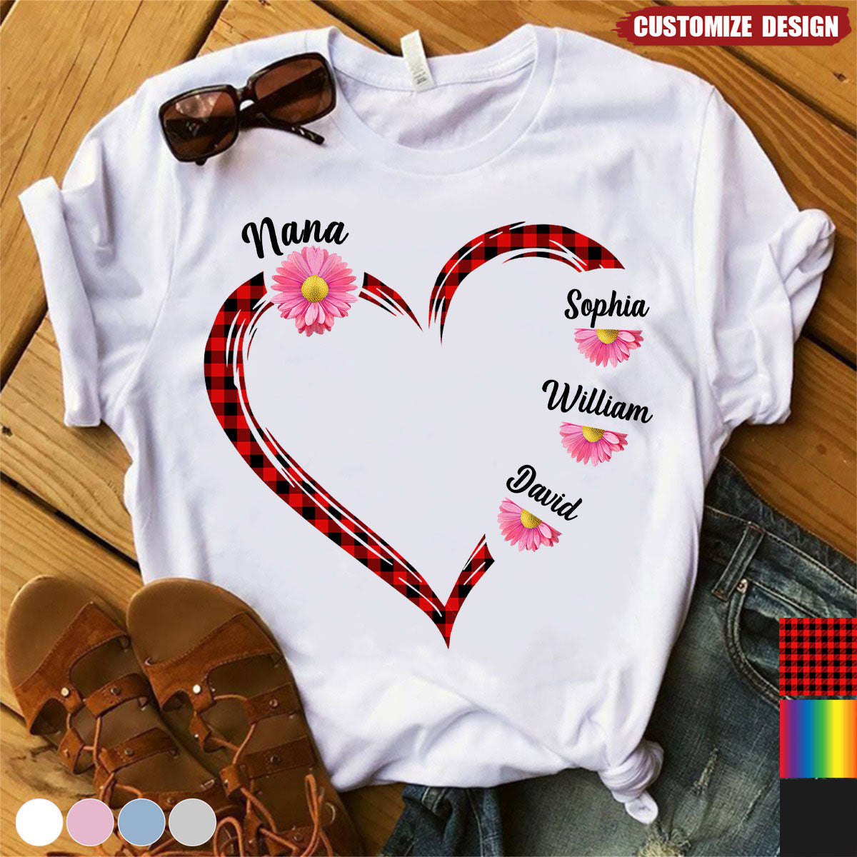Personalized Flower Daisy Color Grandma Heart T-Shirt