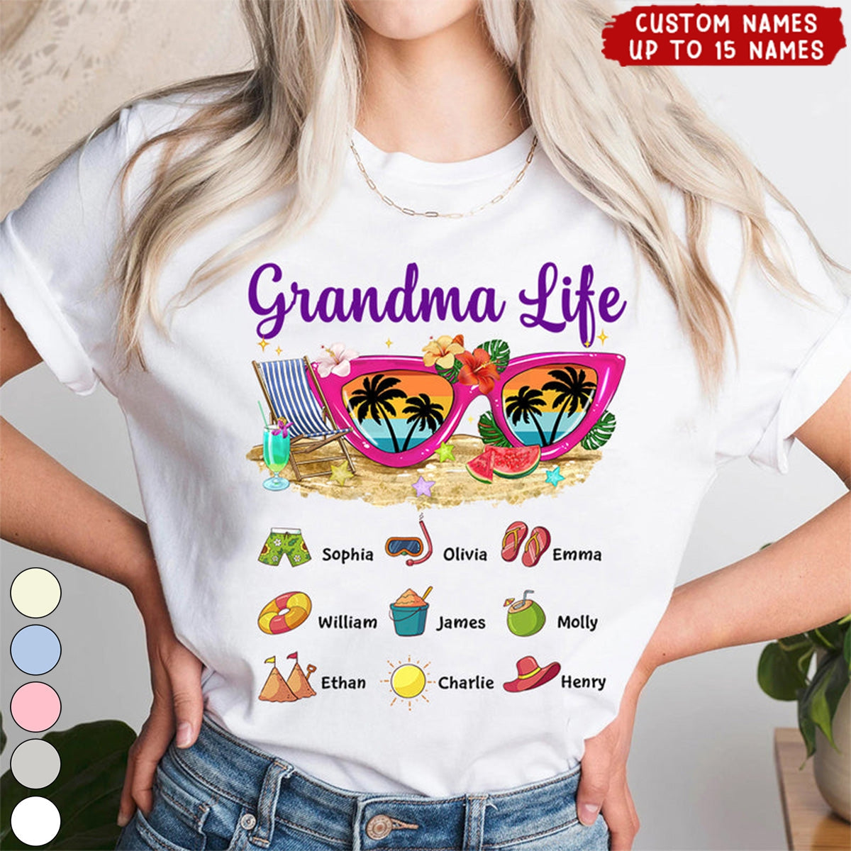 Nana Mimi Grandma Life Sunglasses Beach Vibes Summer Vacation Personalized T-Shirt