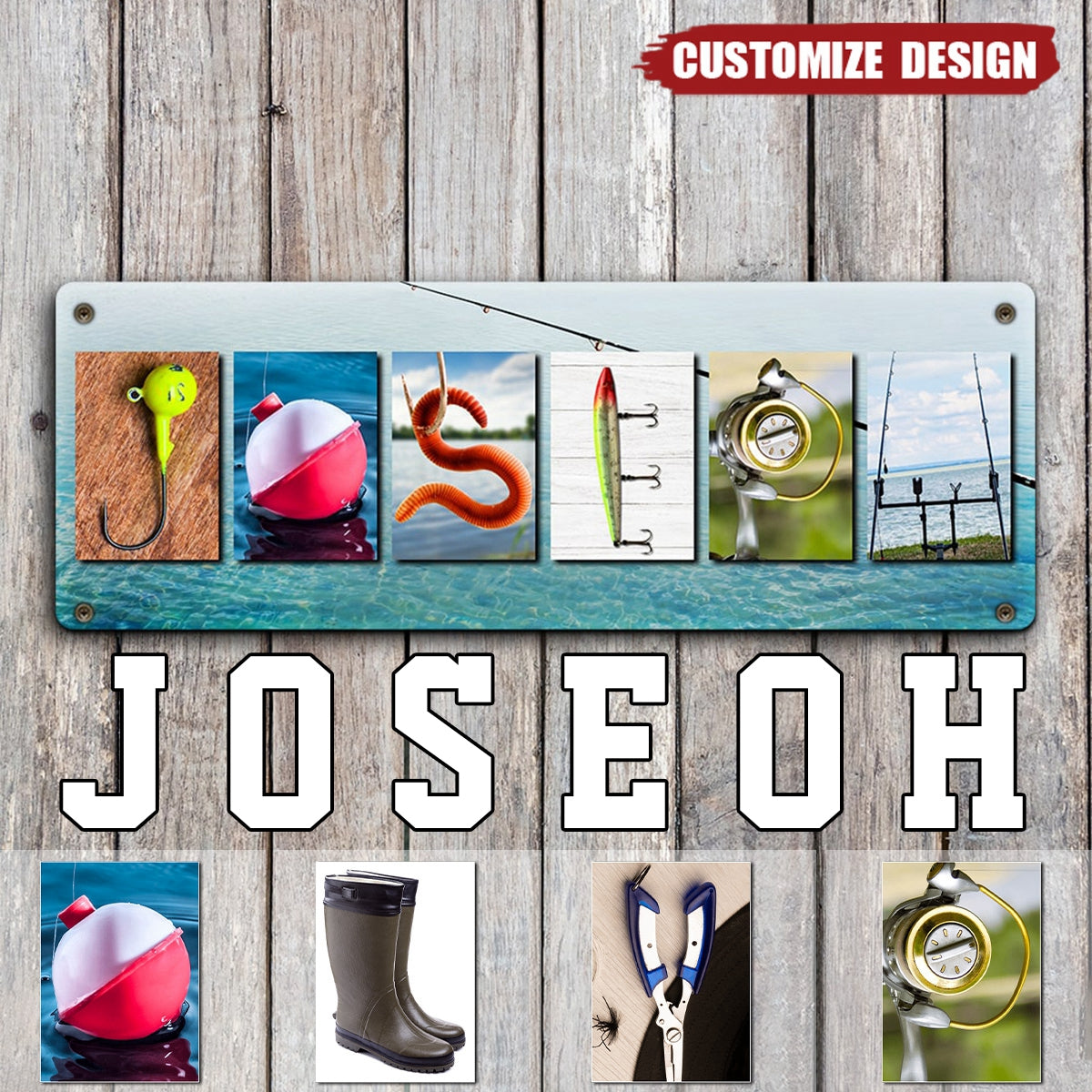 Personalized Name Art Metal Sign - Gift For Fishing Lovers