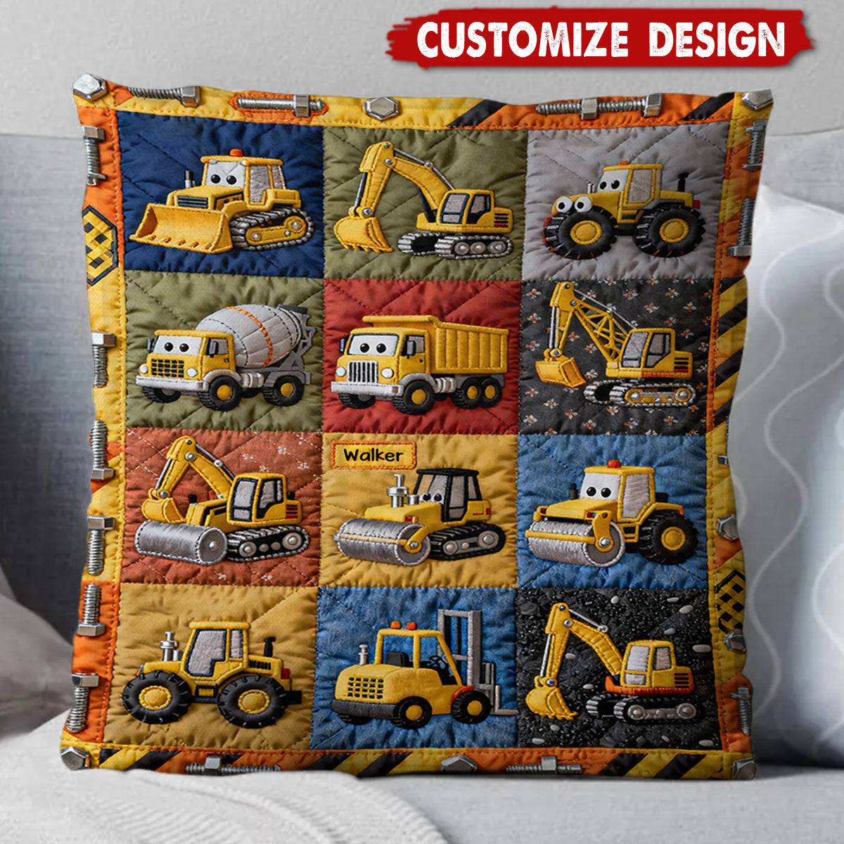 Construction Machines - Personalized Kid Pillow