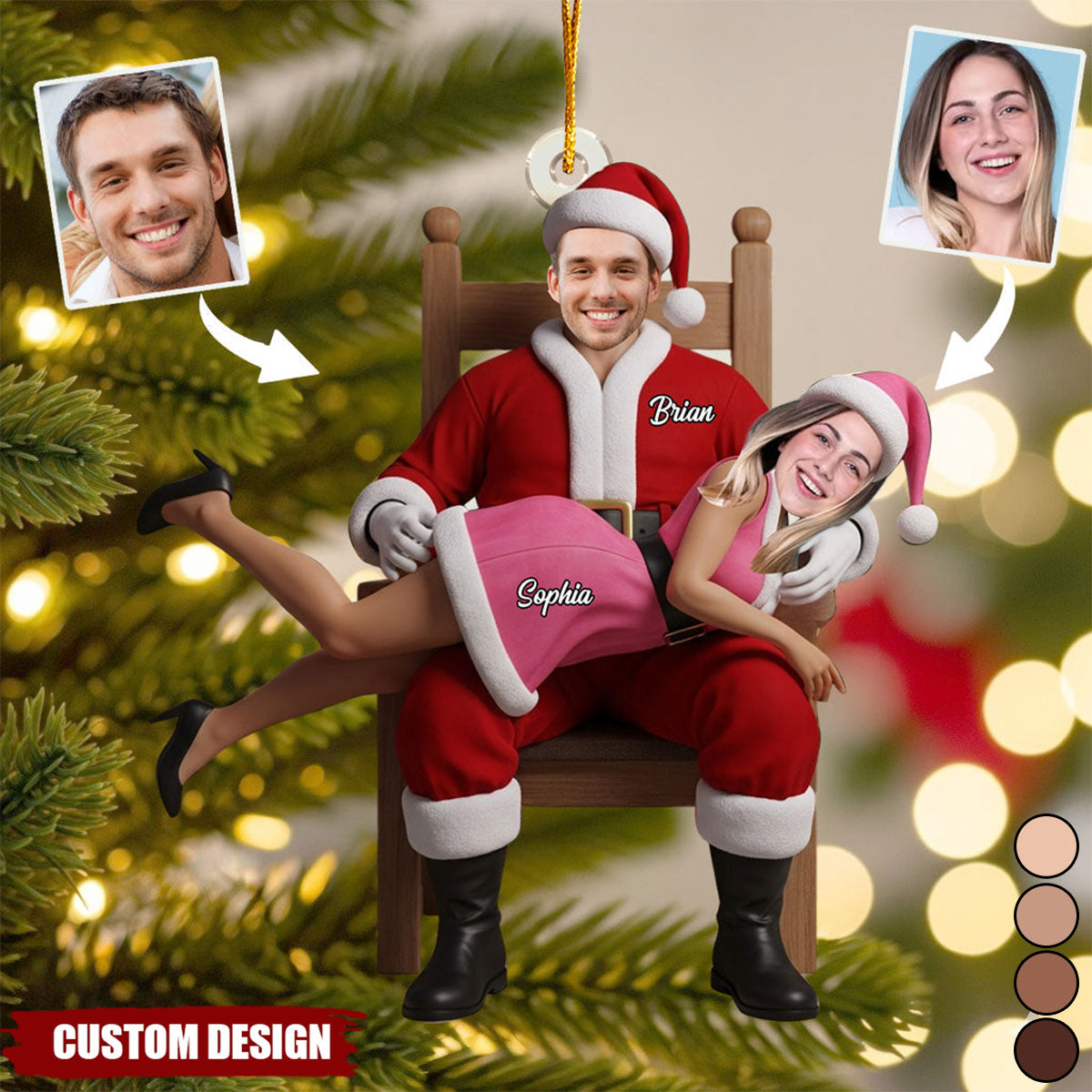 Funny Christmas Couple - Personalized Couple Transparent Ornament