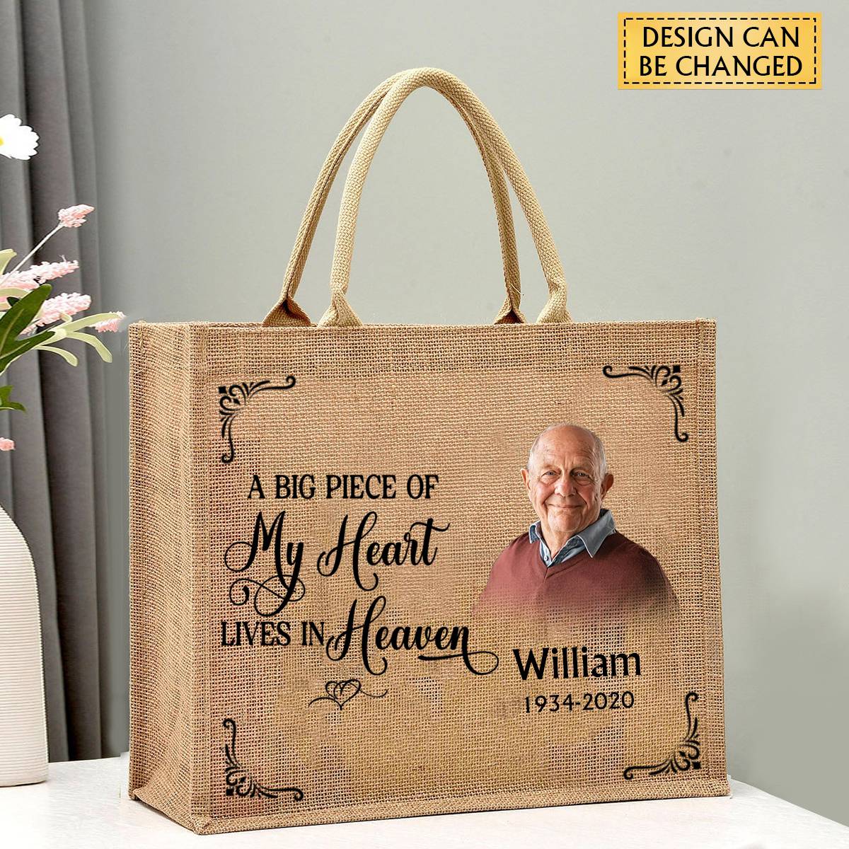 I Will Carry You With Me Until I See You Again Memorial Gift From Photo- Personalized Jute Tote Bag