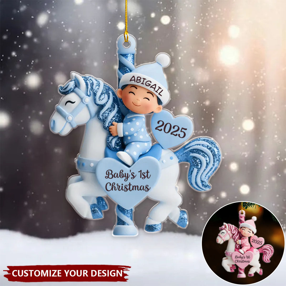 Personalized Christmas Baby Shower Acrylic Ornament, Gender Reveal Gifts For New Moms, New Dads, New Parents - Love At First Sleigh