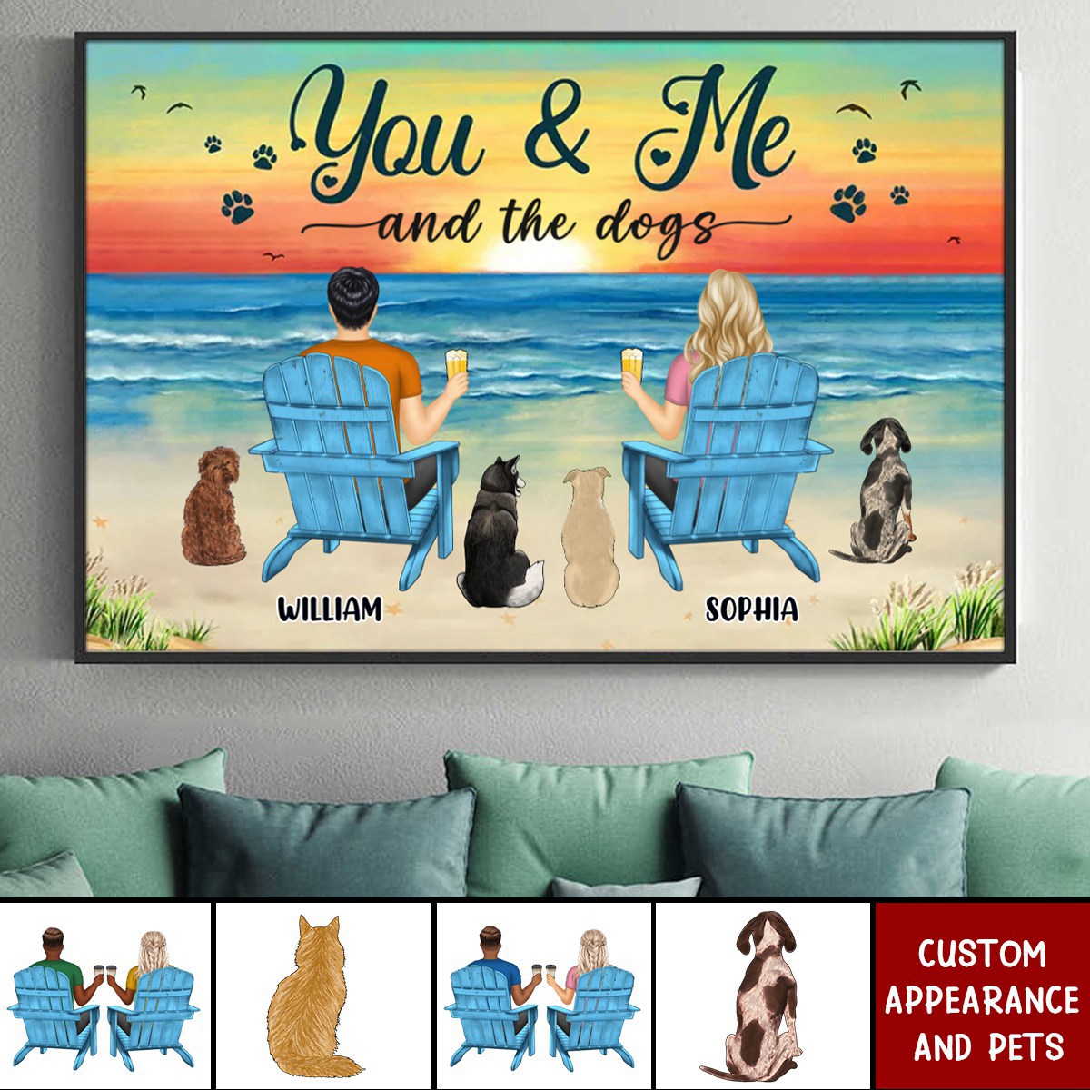 You And Me And The Pets Peace Beach View - Personalized Couple Poster