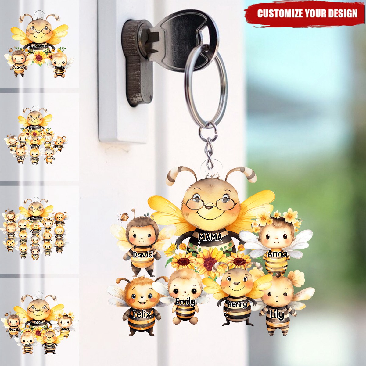 Grandma / Mom Bee With Little Kids - Personalized Acrylic Keychain