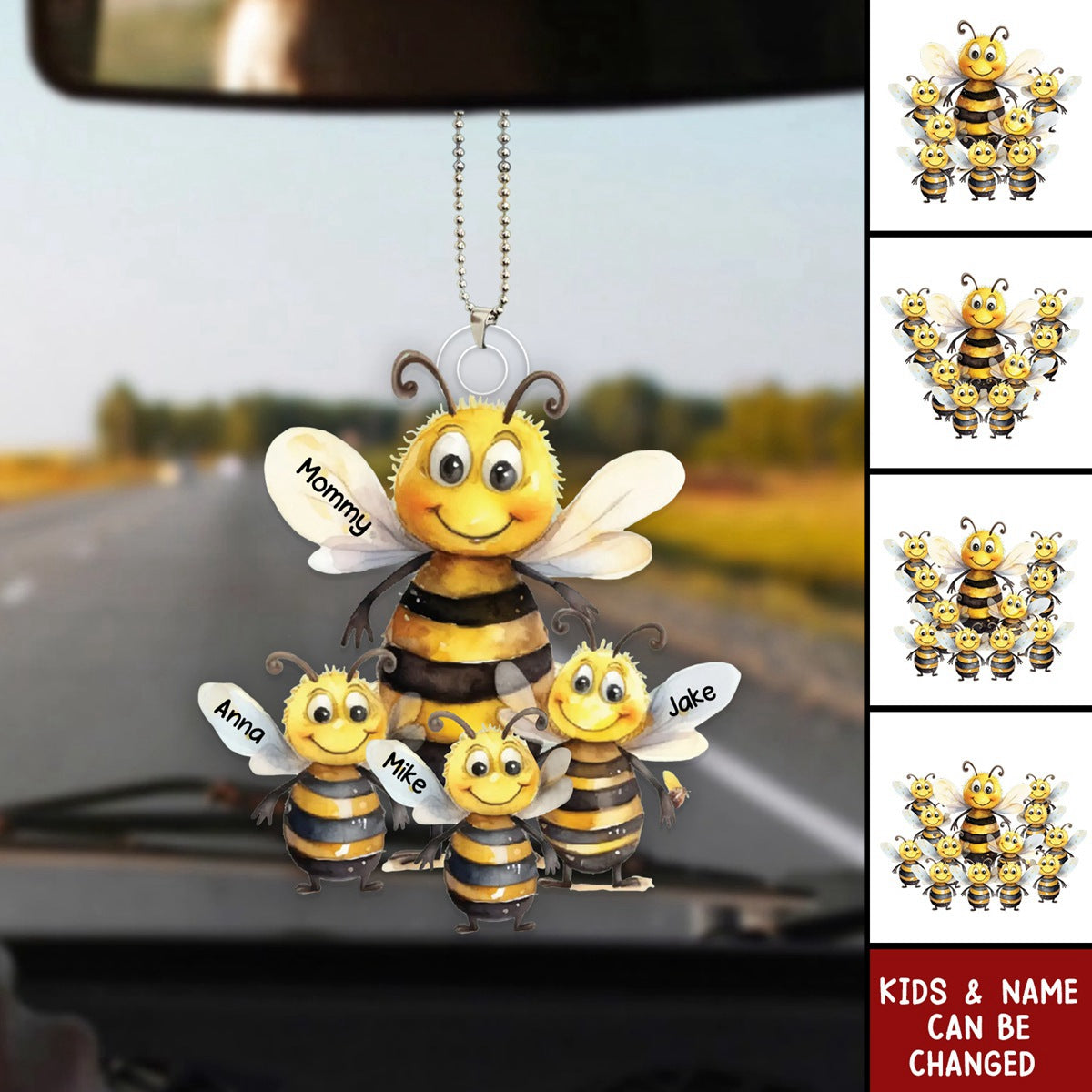 Personalized Bee Family Acrylic Car Ornament - Gift For Mom, Grandma