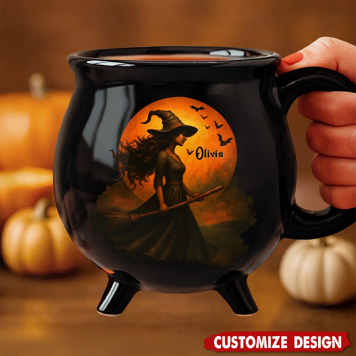 Witching You A Wicked Brew - Personalized Witch Cauldron Mug - Halloween Birthday Gifts For Besties, Sisters, BFF, Family, Yourself