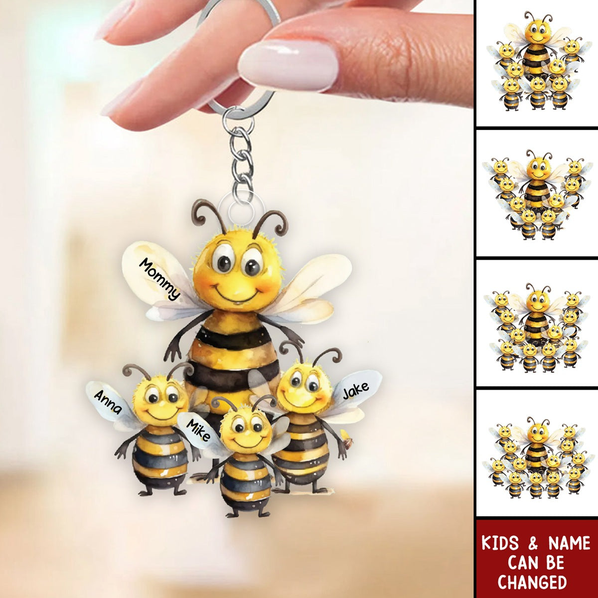 Personalized Bee Family Acrylic Keychain - Gift For Mom, Grandma
